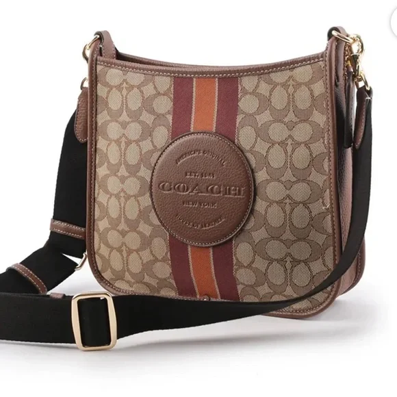 COACH DEMPSEY SIGNATURE JACQUARD W/PATCH FILE CROSSBODY- SADDLE (BRAND NEW) - Picture 2 of 3